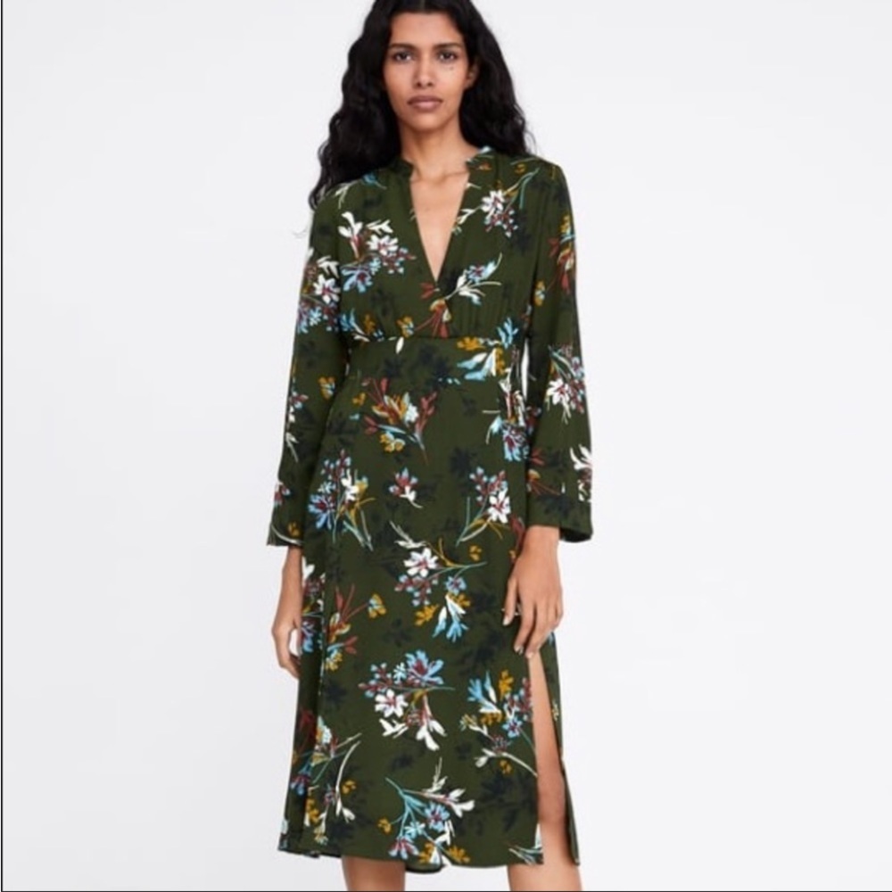 Zara Floral Prink Fit and Floral Long Sleeves Dress